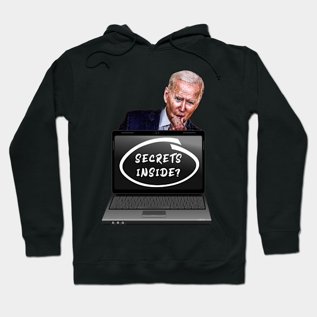 Thinking Biden, Laptop, "SECRETS INSIDE?" On Screen Hoodie by Roly Poly Roundabout